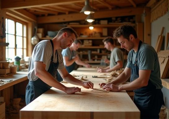 L’équipe Atelier Bois & Chalet en plein travail dans l’atelier