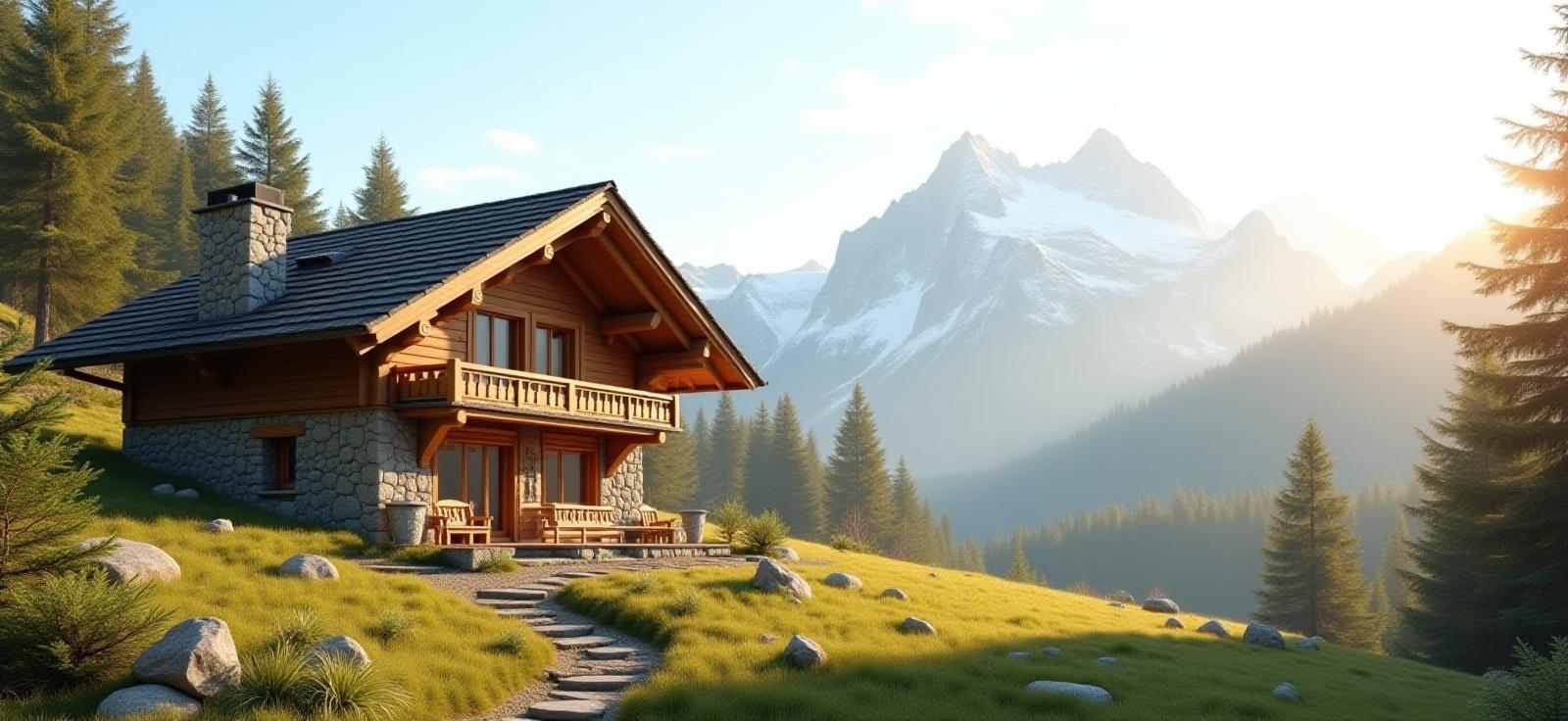 Vue d’un chalet en bois artisanal dans les Alpes